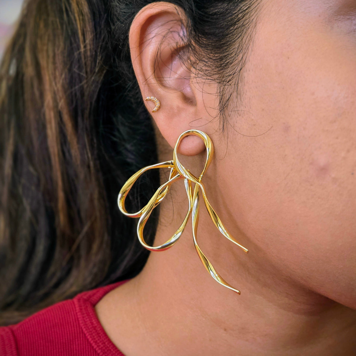 Freeform Twisted Ribbon Bow Earrings
