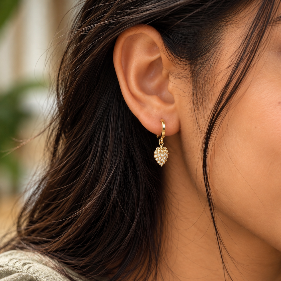 Pavé Strawberry Huggies Drop Earrings