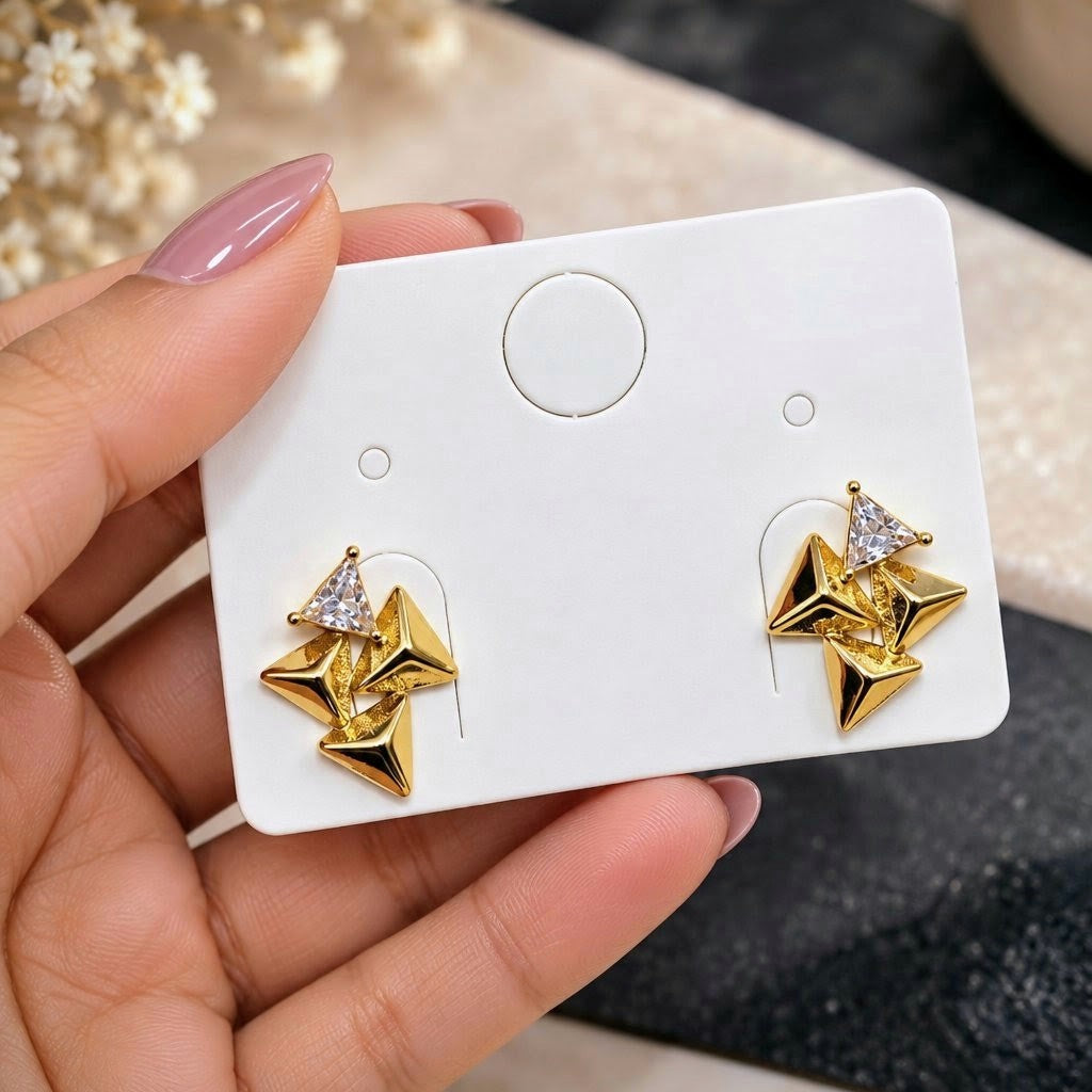 Trillion CZ Pyramid Cluster Earrings