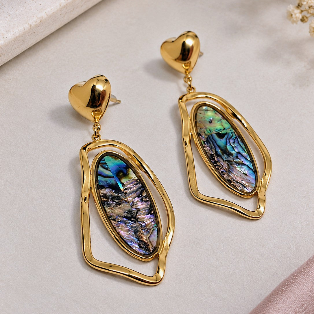 Heart Stud Abalone Finish Drop Earrings
