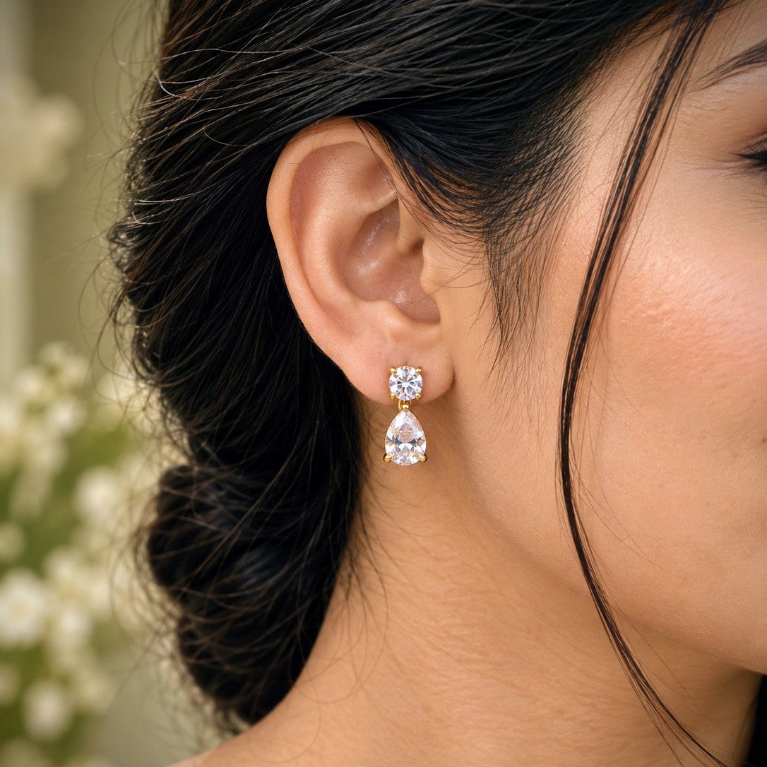 Round CZ Gem Drop Earrings