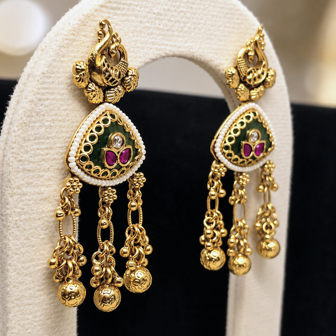 Peacock Enamel Tassel Earrings