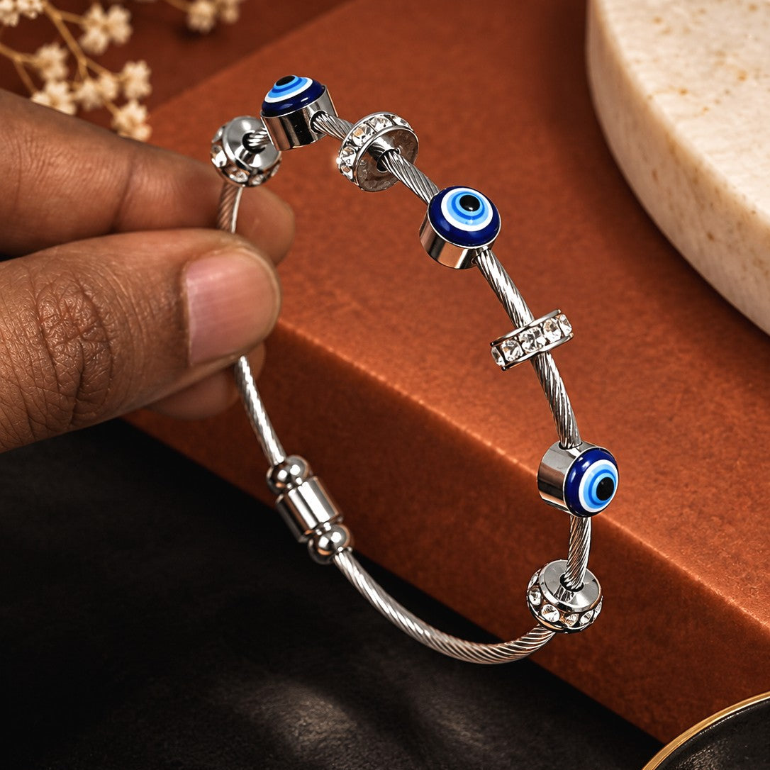 Evil Eye Cable Cuff Bracelet