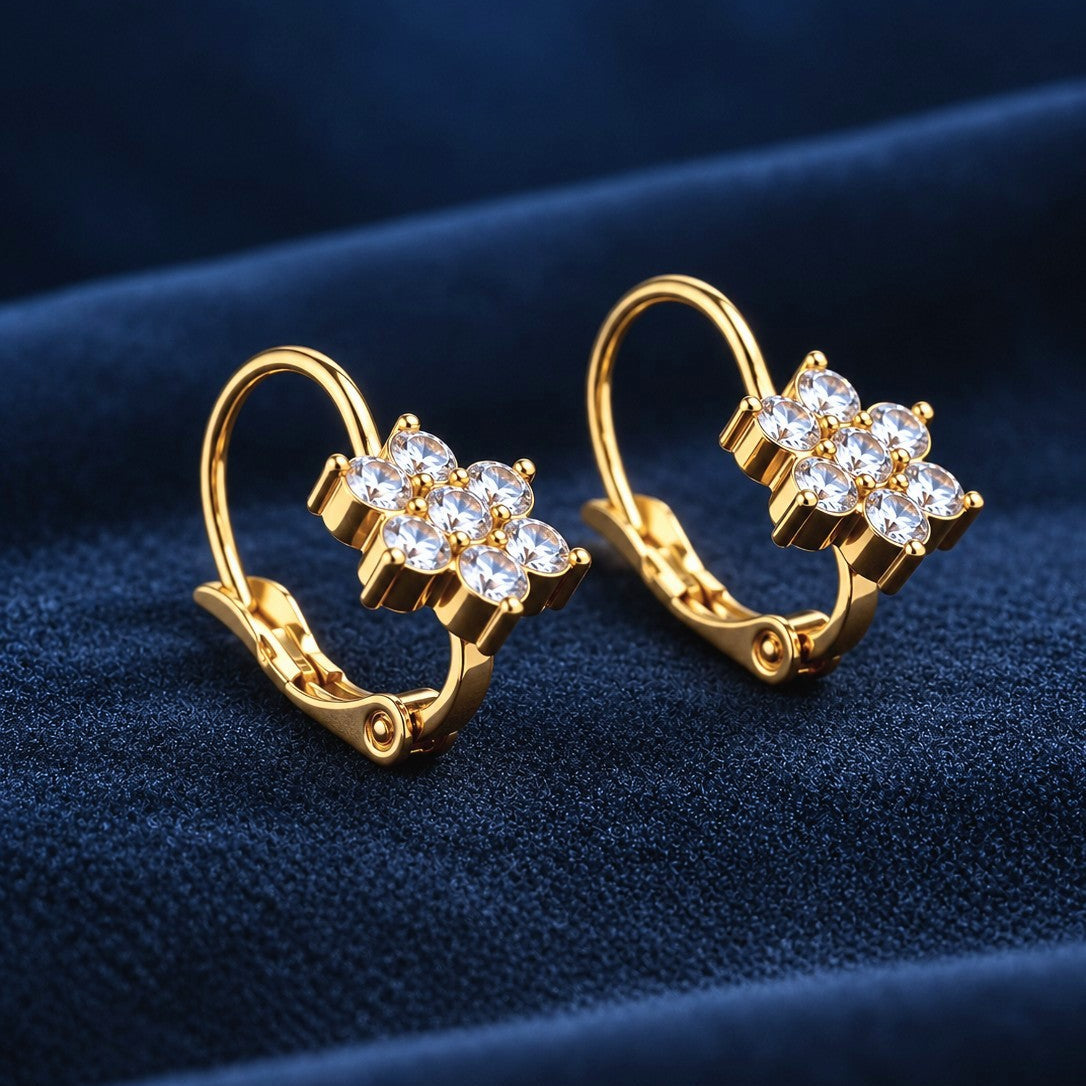 CZ Flower Cluster Leverback Earrings
