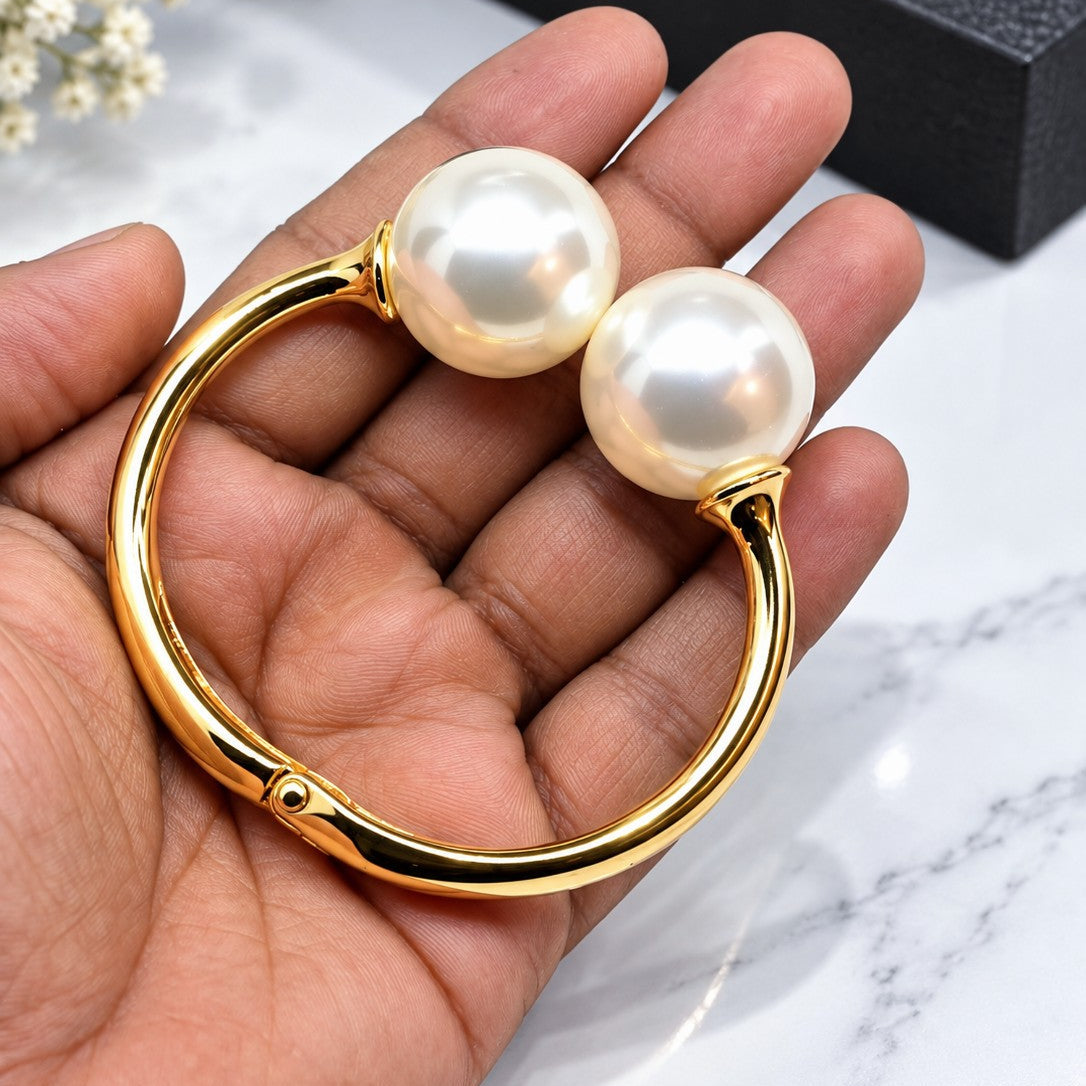Double Pearl Open Cuff Bangle