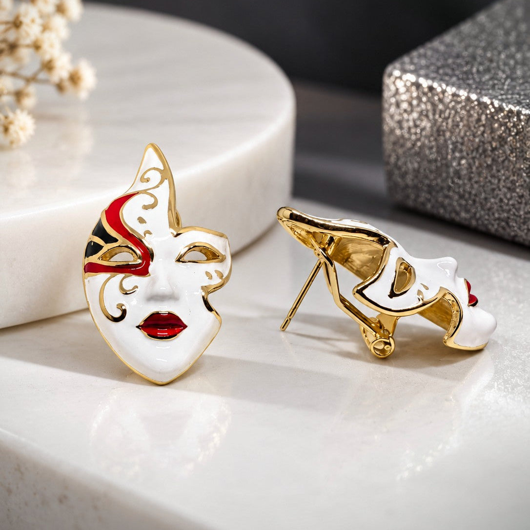Enamel Masquerade Mask Earrings