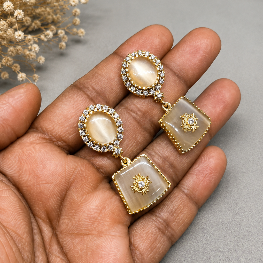 Smoky Cabochon Drop Earrings