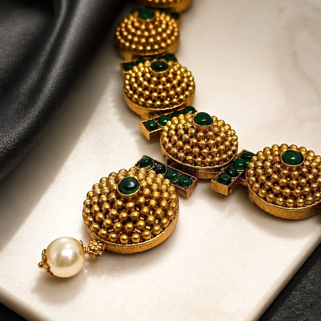 Bead Cluster Pearl Drop Necklace
