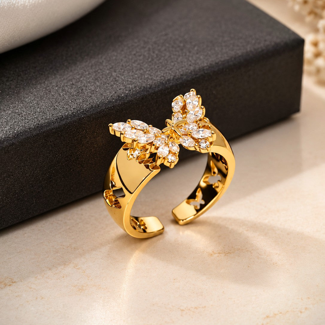 Marquise CZ Butterfly Wide Band Ring