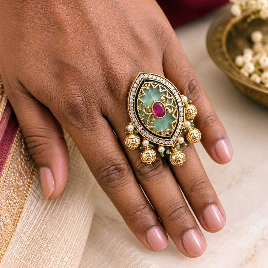 Marquise Halo Fringe Ring