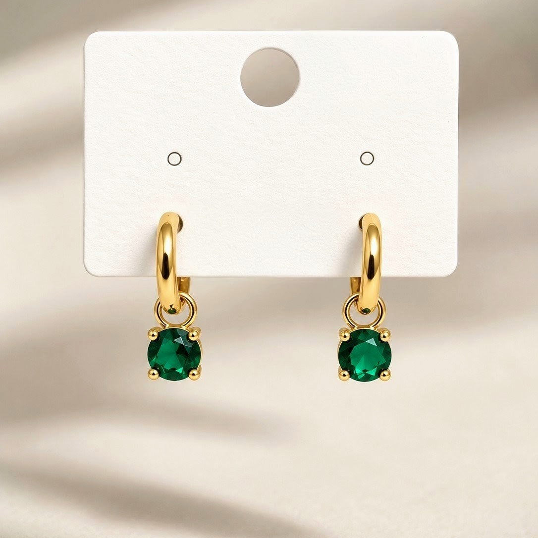 Round Solitaire Huggies Drop Earrings