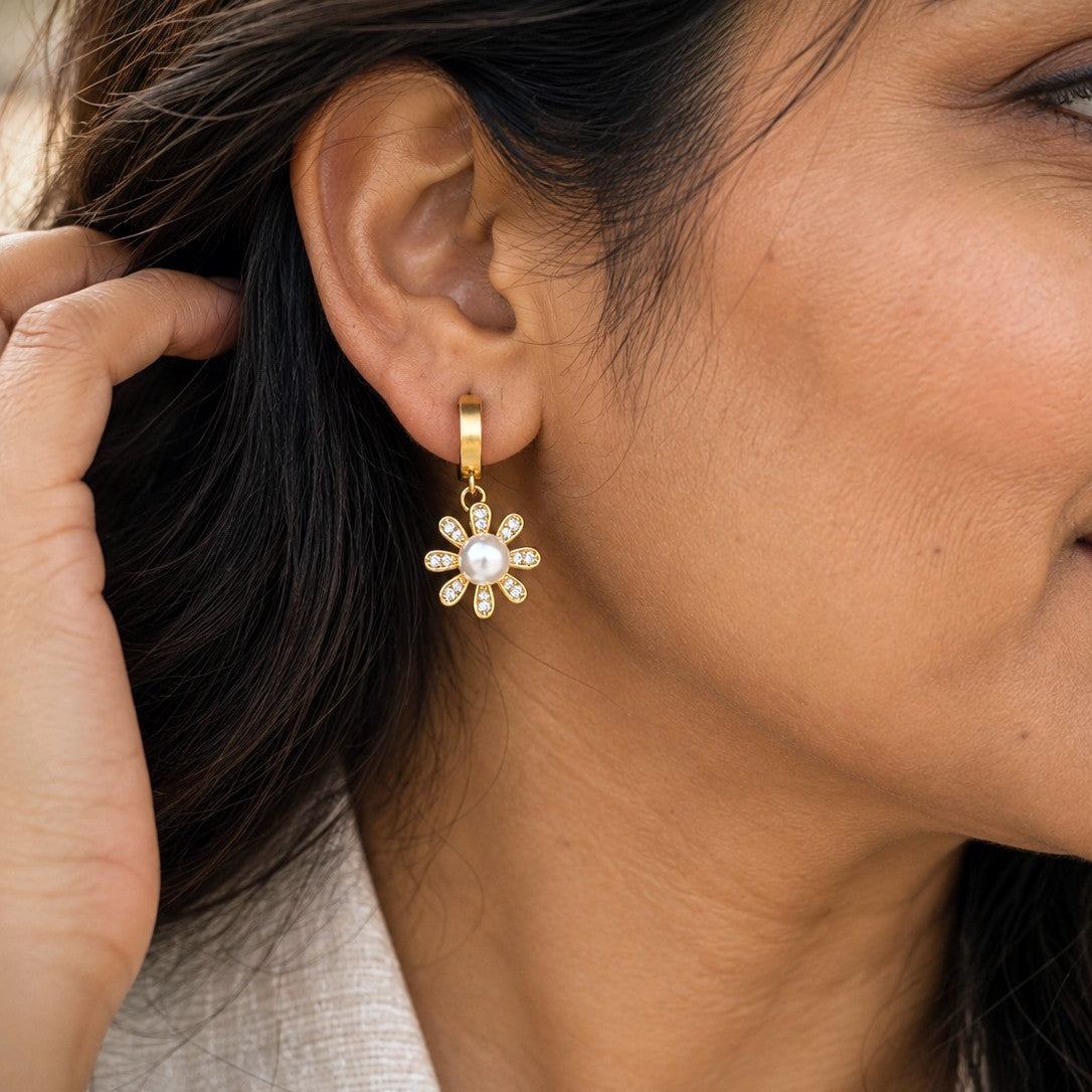 Pearl Centre Daisy Huggies Drop Earrings