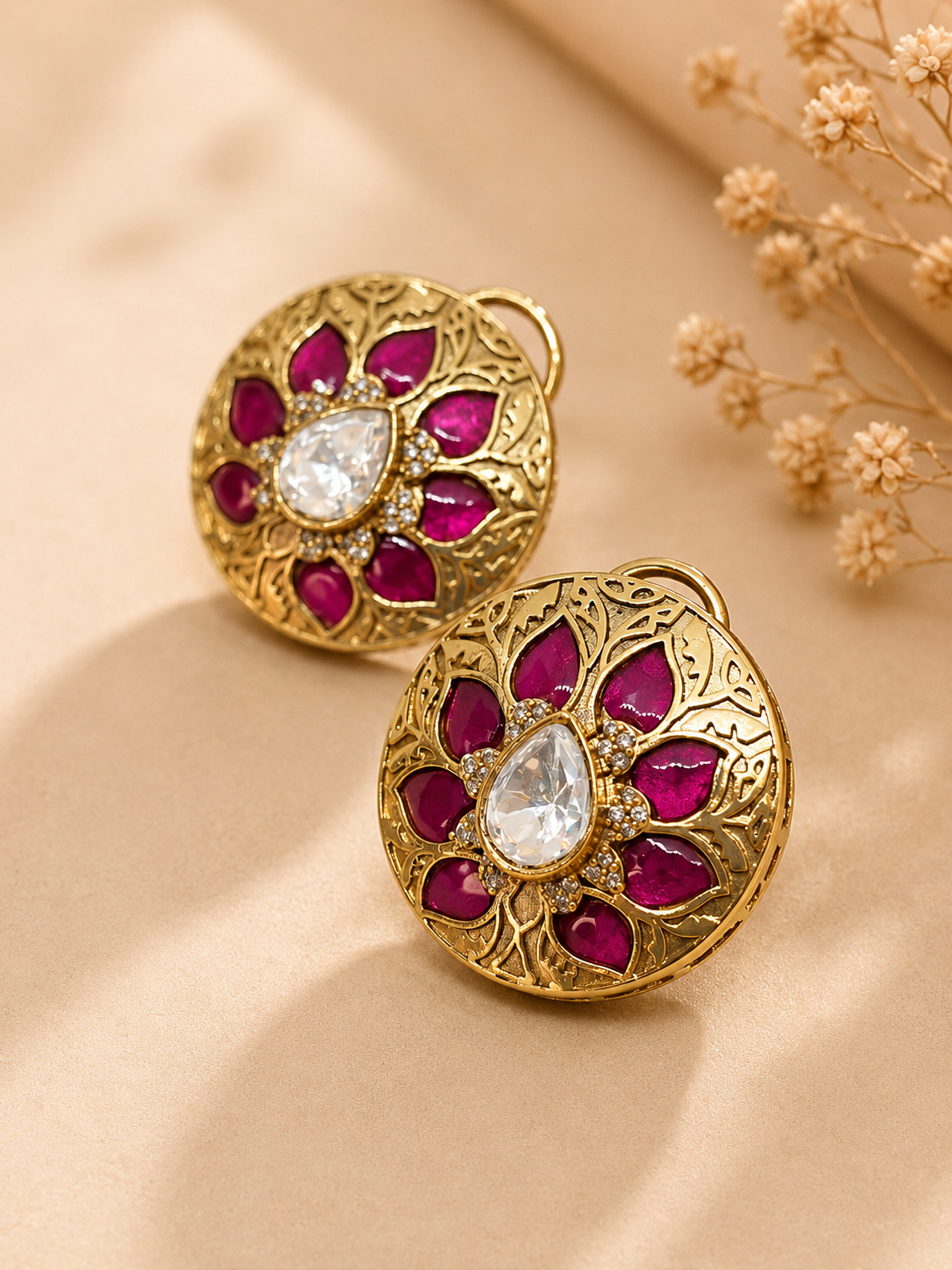 Enamel Leaf Stud Earrings