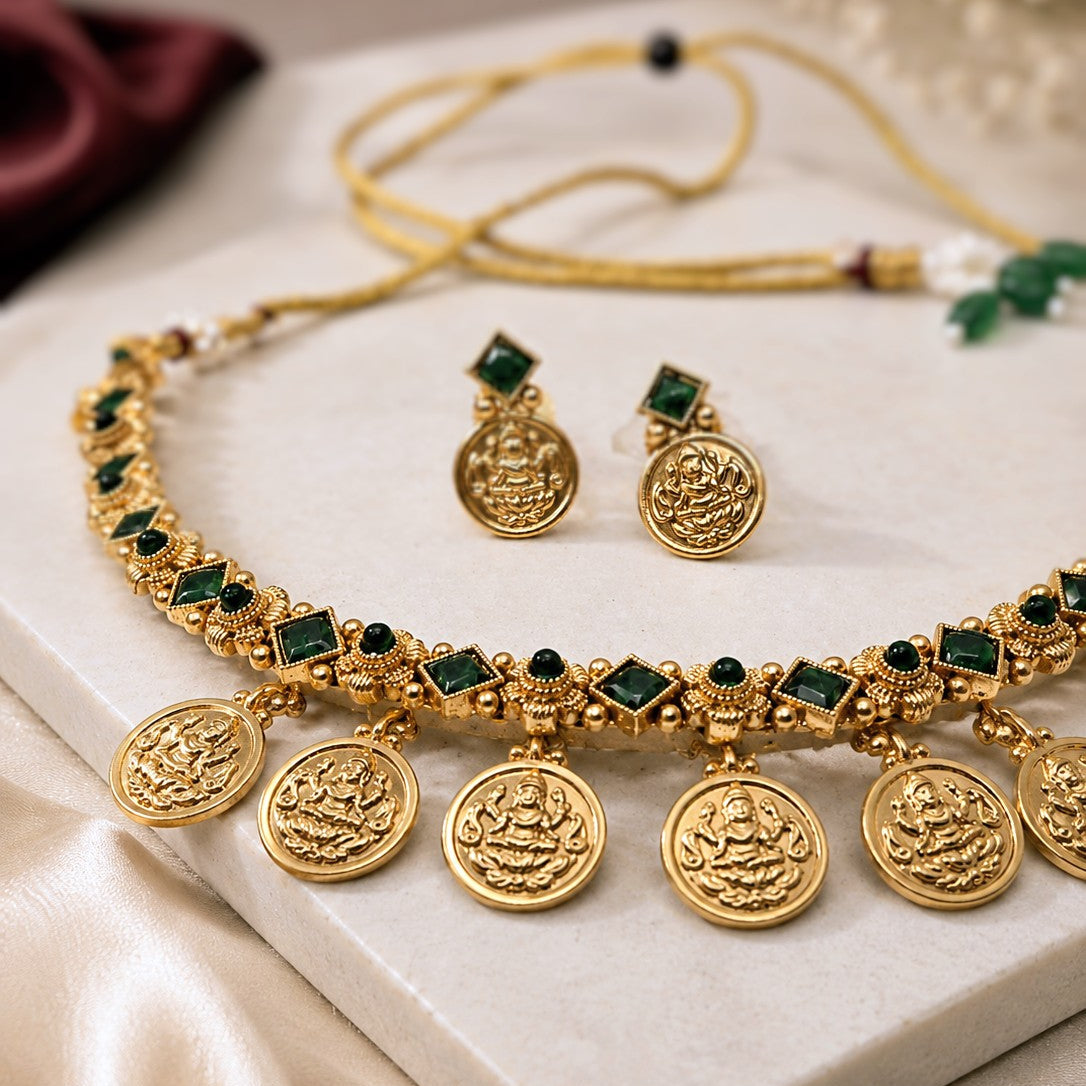 Floral Coin Charm Necklace Set
