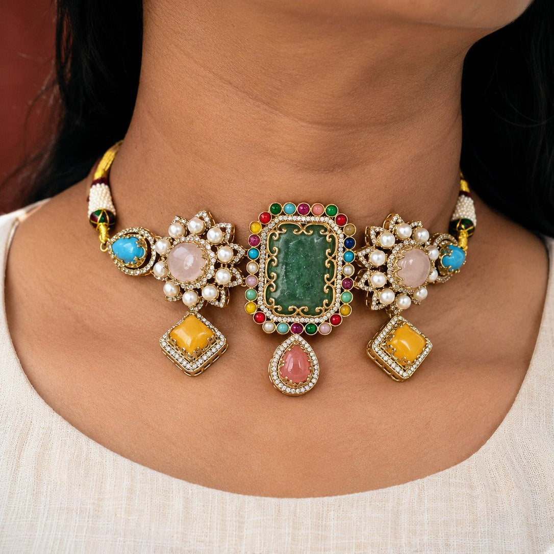 Star Bloom Rainbow Border Choker Necklace