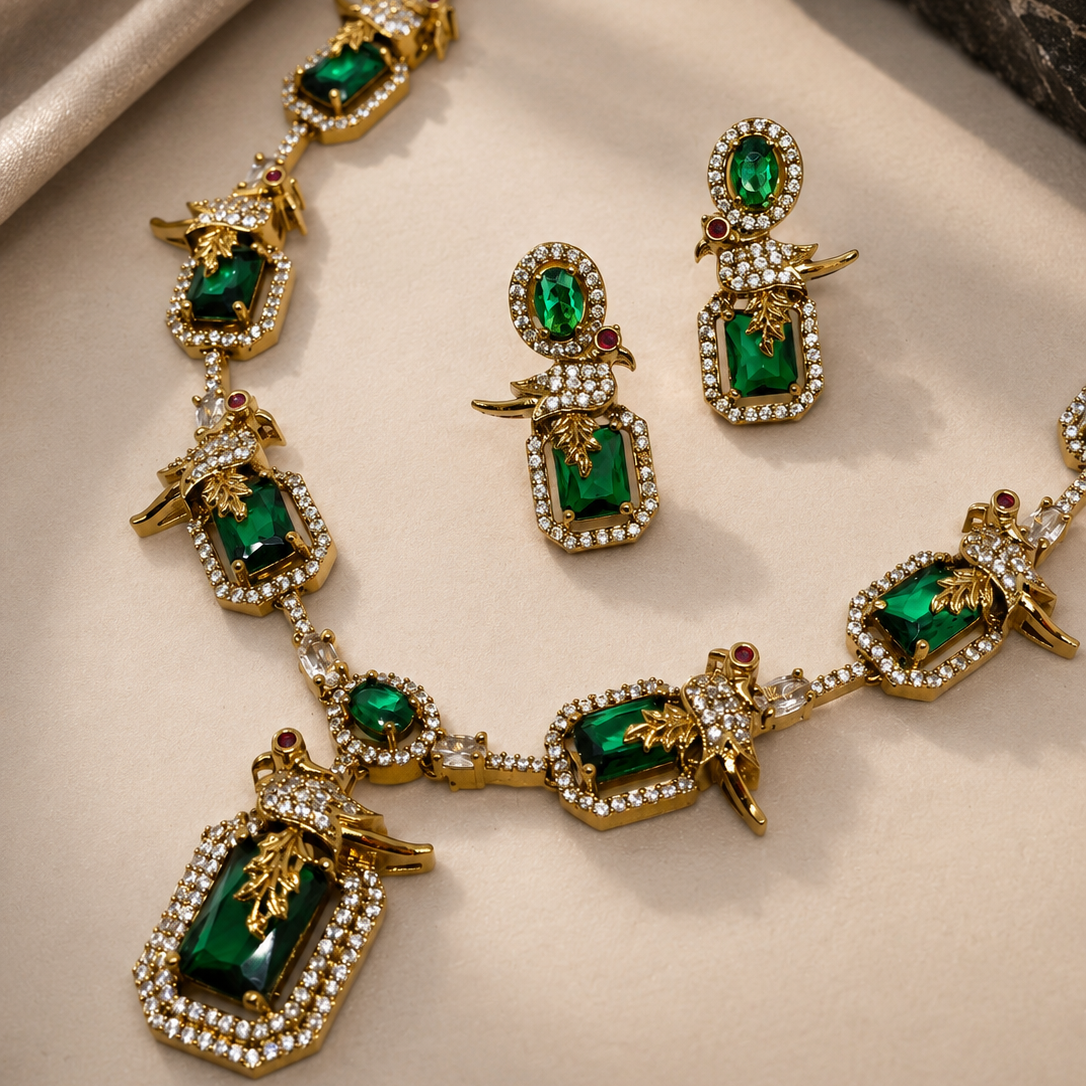 Green Stone Bird Necklace
