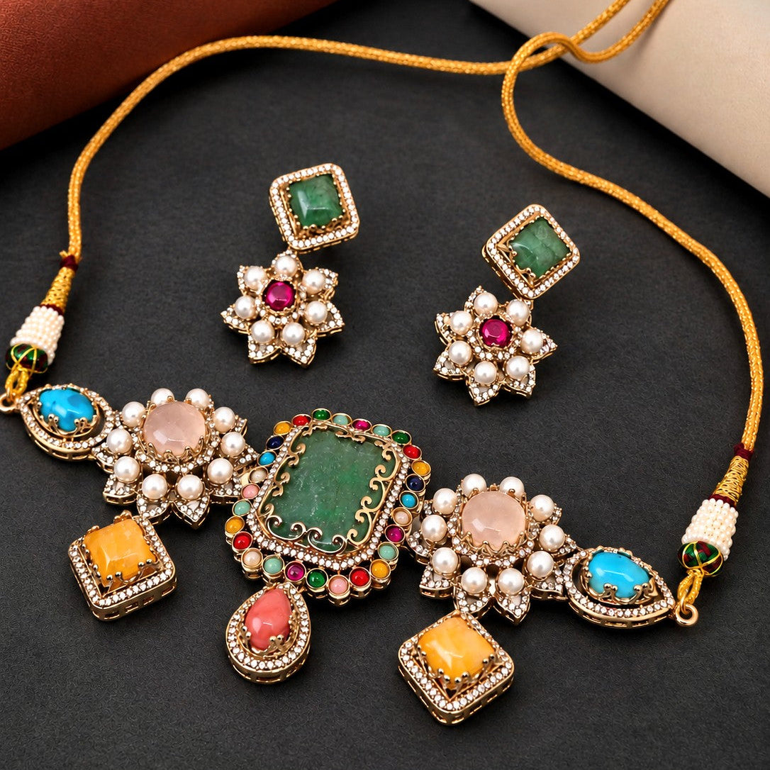 Star Bloom Rainbow Border Choker Necklace