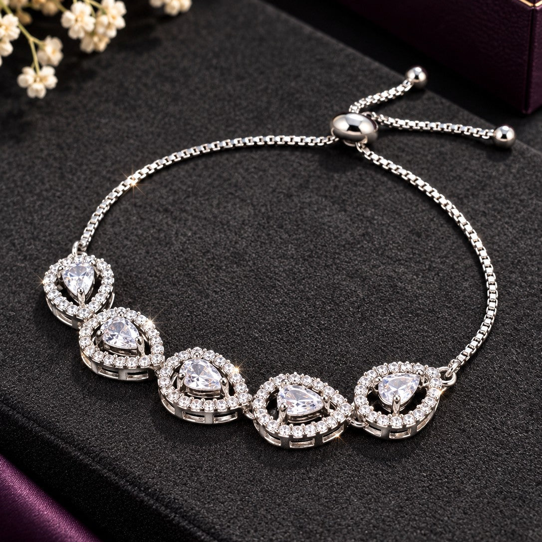 Pear Halo Cluster Bracelet