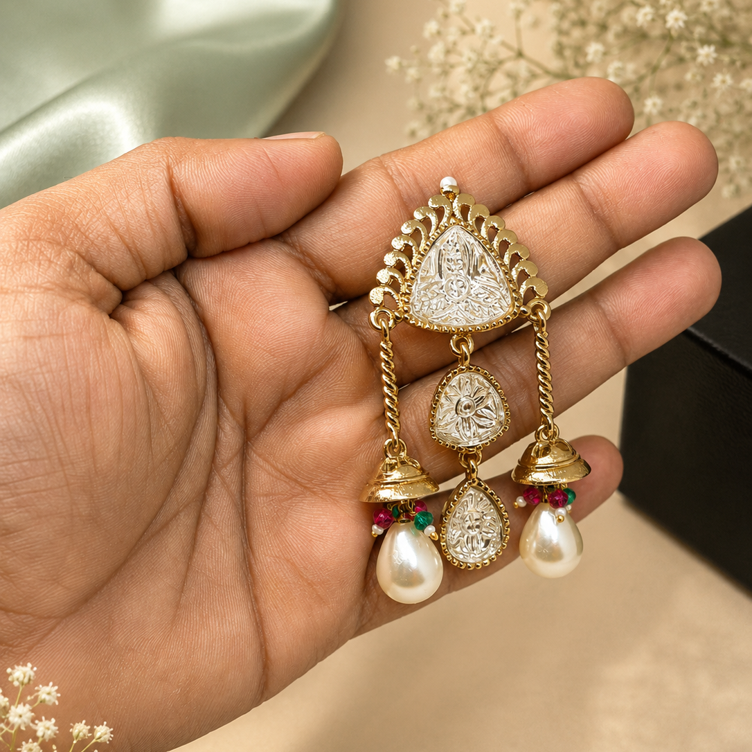 Temple Medallion Pearl Earrings