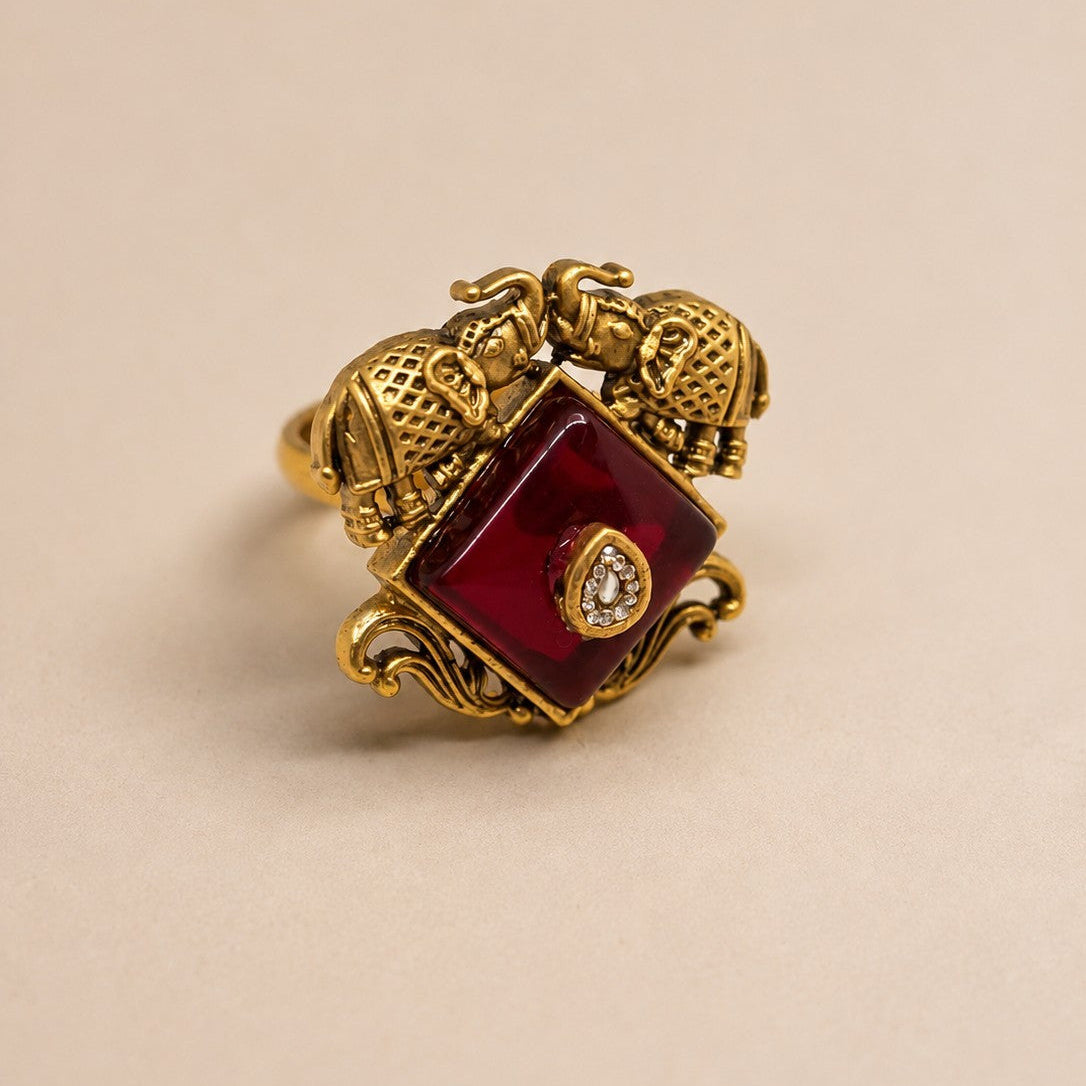 Twin Elephant Signet Ring