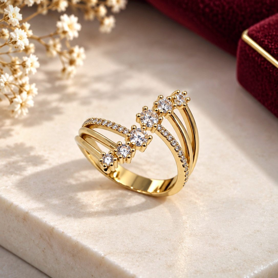 Graduated Stone Chevron Ring
