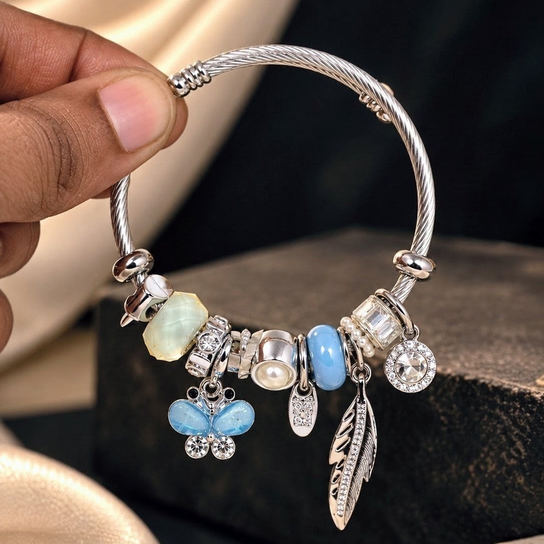 Butterfly Feather Charm Bangle