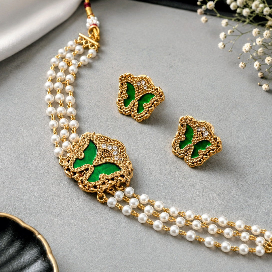 Butterfly Pearl Necklace Set