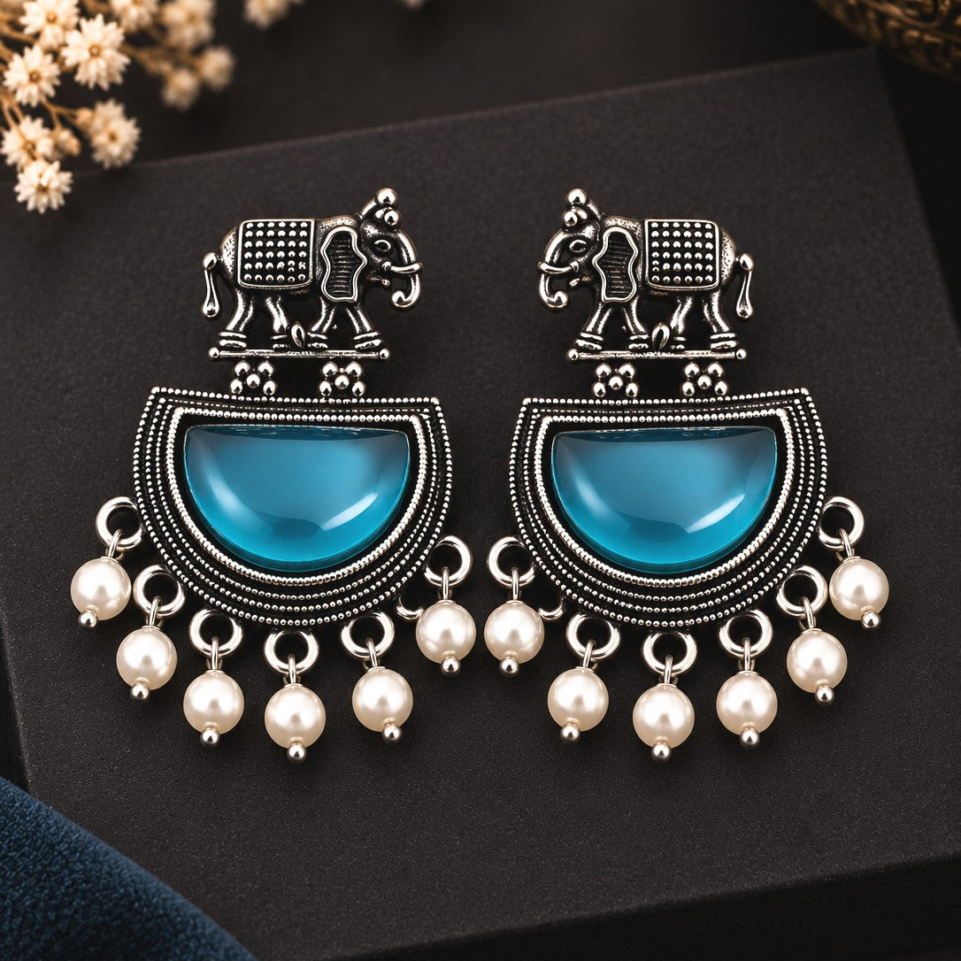 Elephant Half Moon Drop Earrings