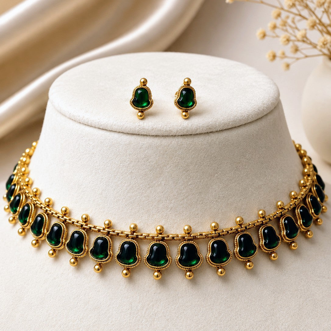 Bell Cabochon Drop Necklace Set