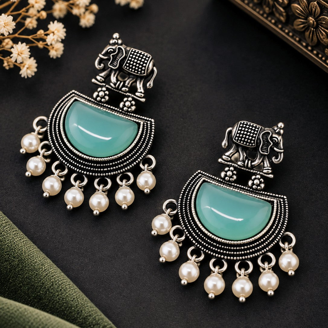 Elephant Half Moon Drop Earrings