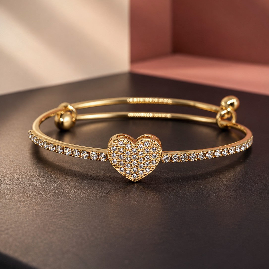 Pave Heart Adjustable Bangle
