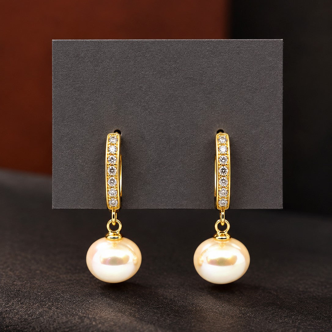Pearl Drop Pavé Huggies Earrings