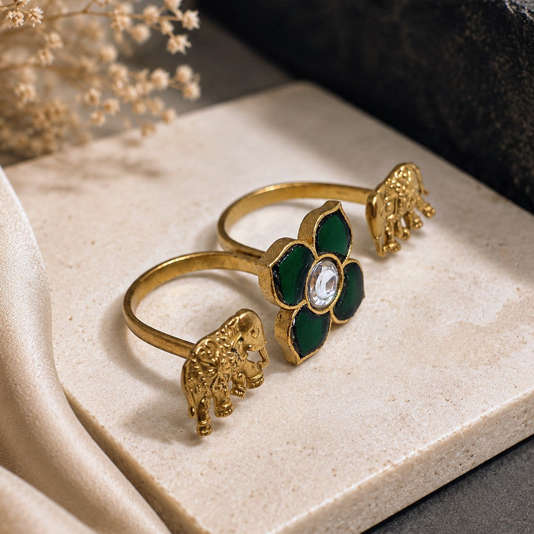 Elephant Floral Double Ring