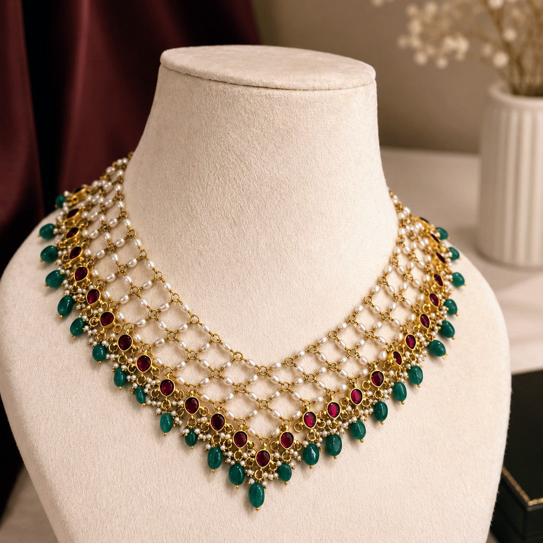 Pearl Lattice Bib Necklace
