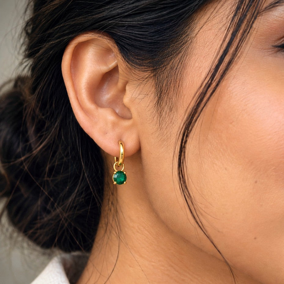 Round Solitaire Huggies Drop Earrings