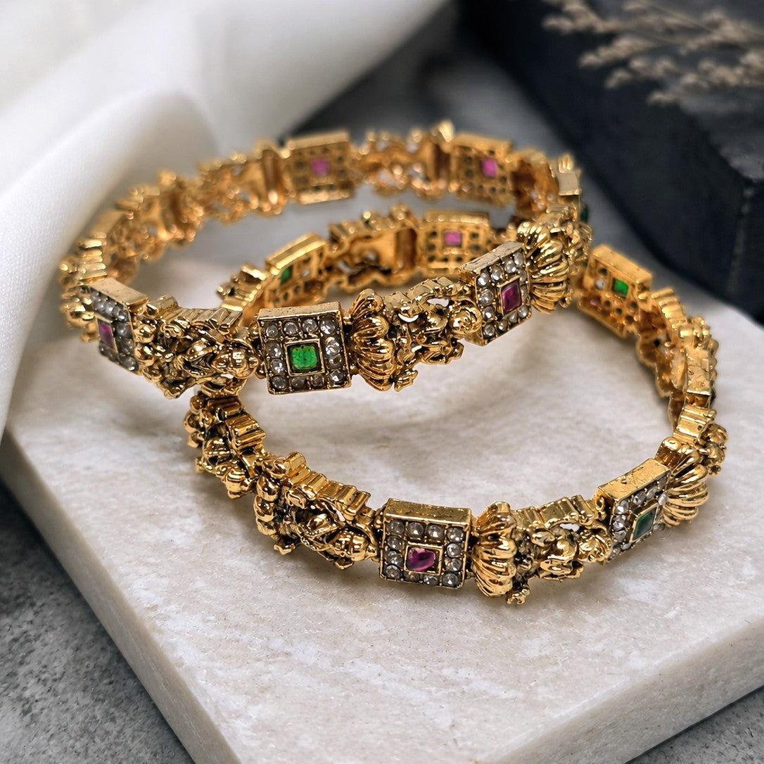 Baroque Medallion Bangle Pair