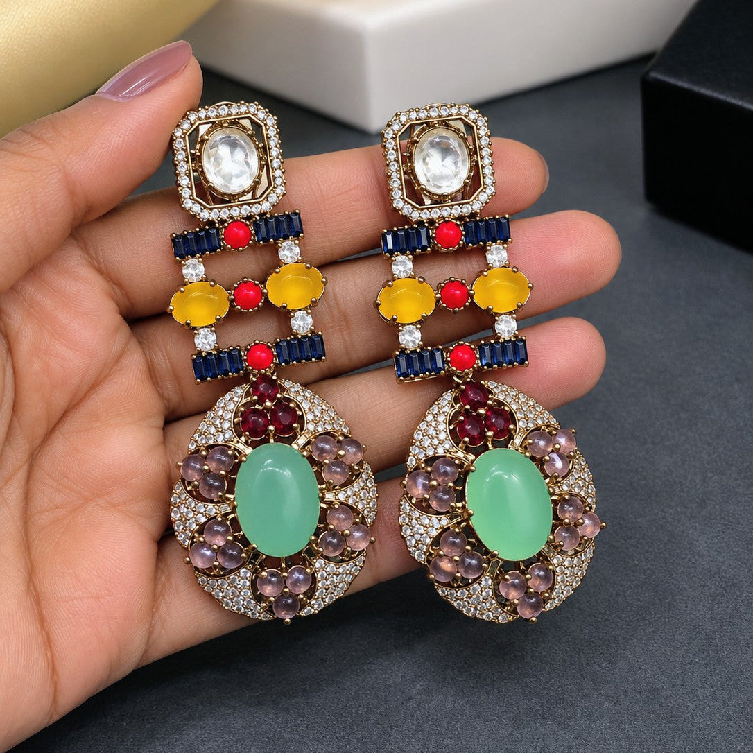 Tiered Pave Medallion Drop Earrings
