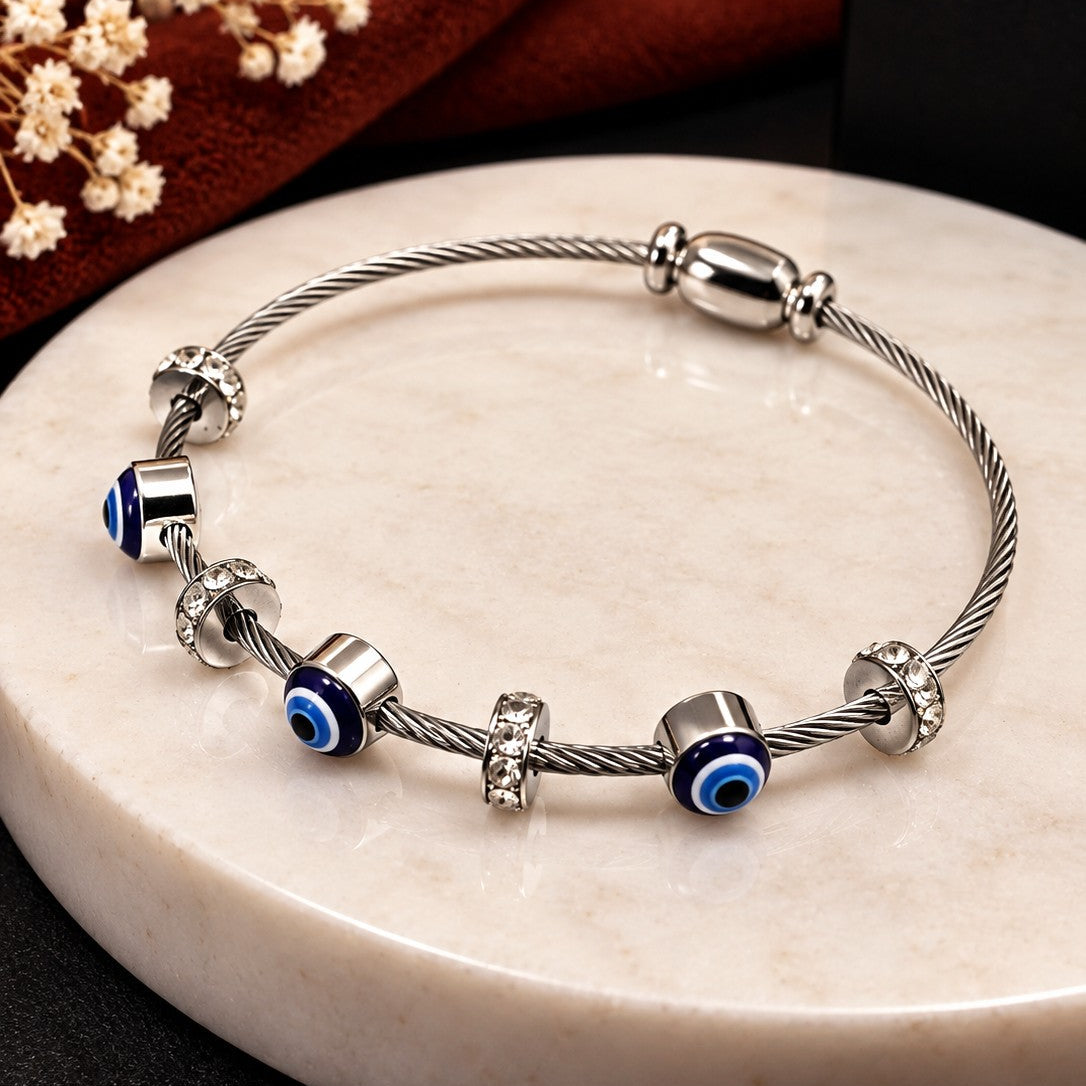Evil Eye Cable Cuff Bracelet