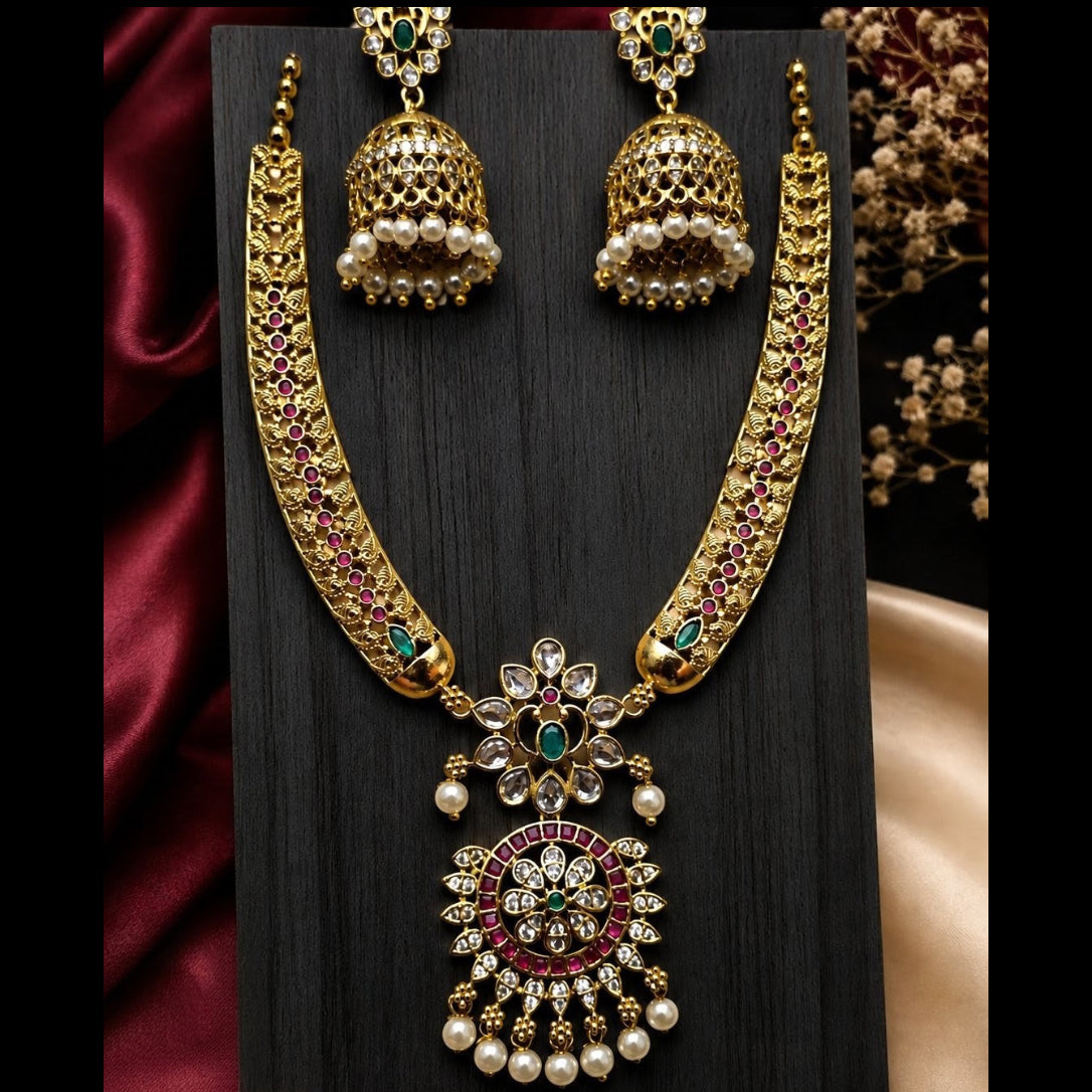 Floral Kundan Jhumka Necklace Set