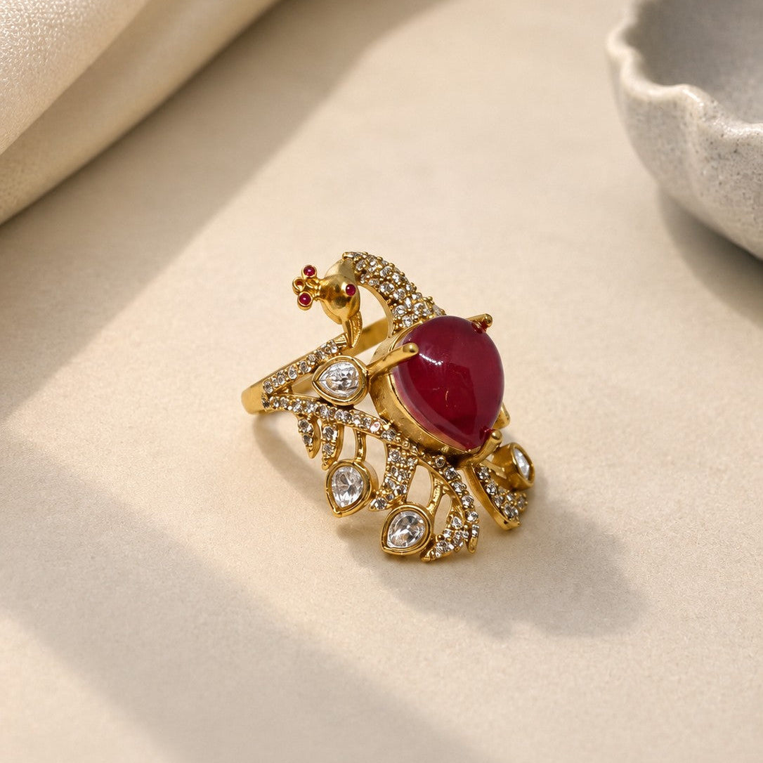 Peacock Feather Cabochon Ring