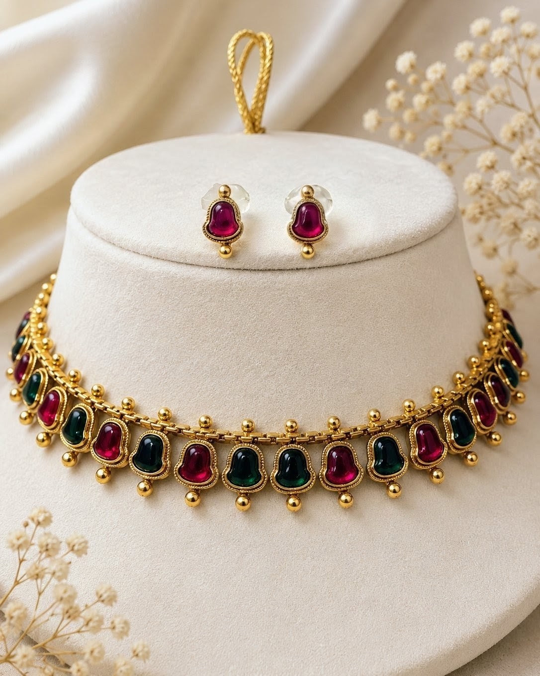 Bell Cabochon Drop Necklace Set