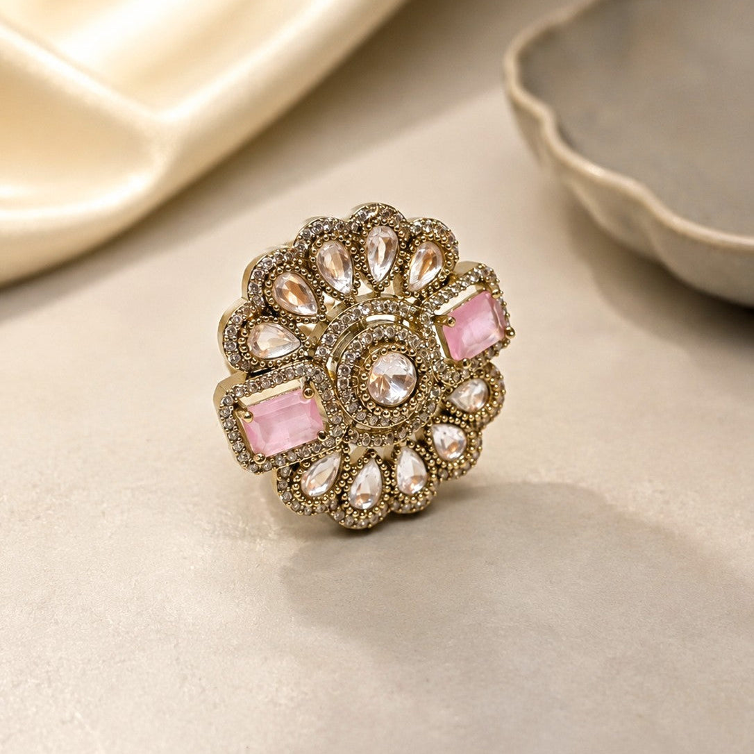 Rectangle Accent Floral Ring