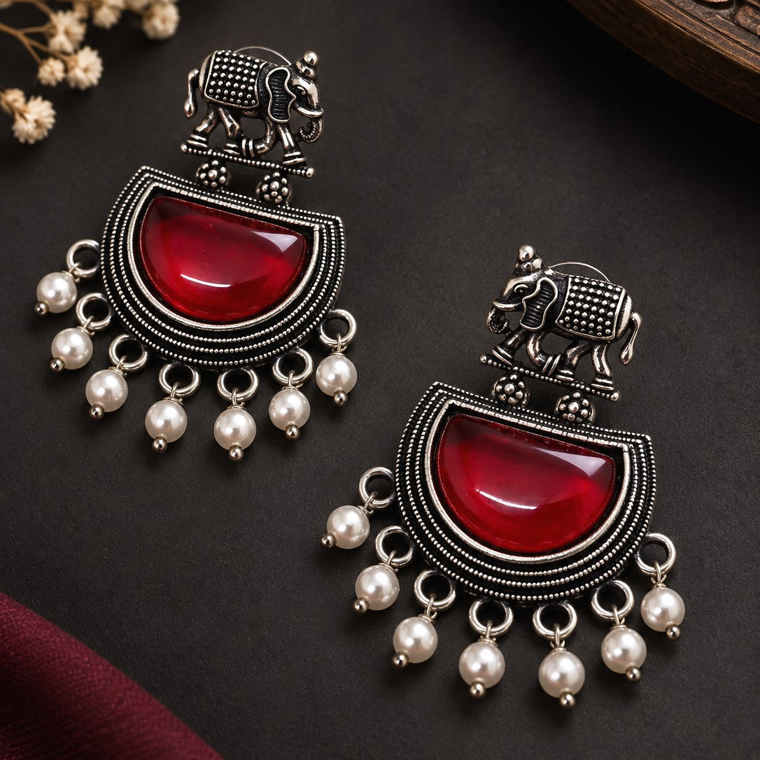 Elephant Half Moon Drop Earrings