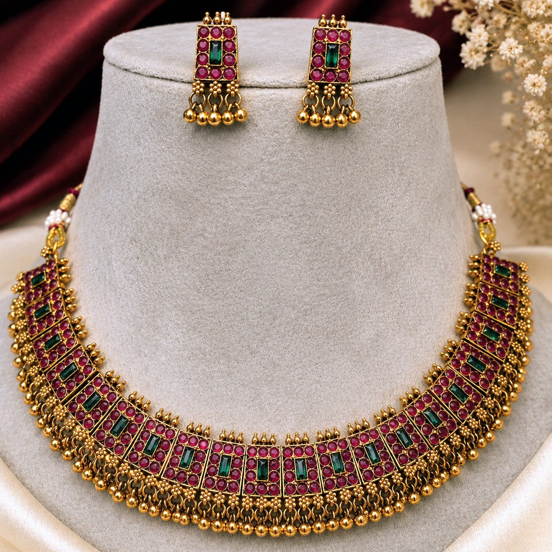 Gemstone Panel Necklace Set