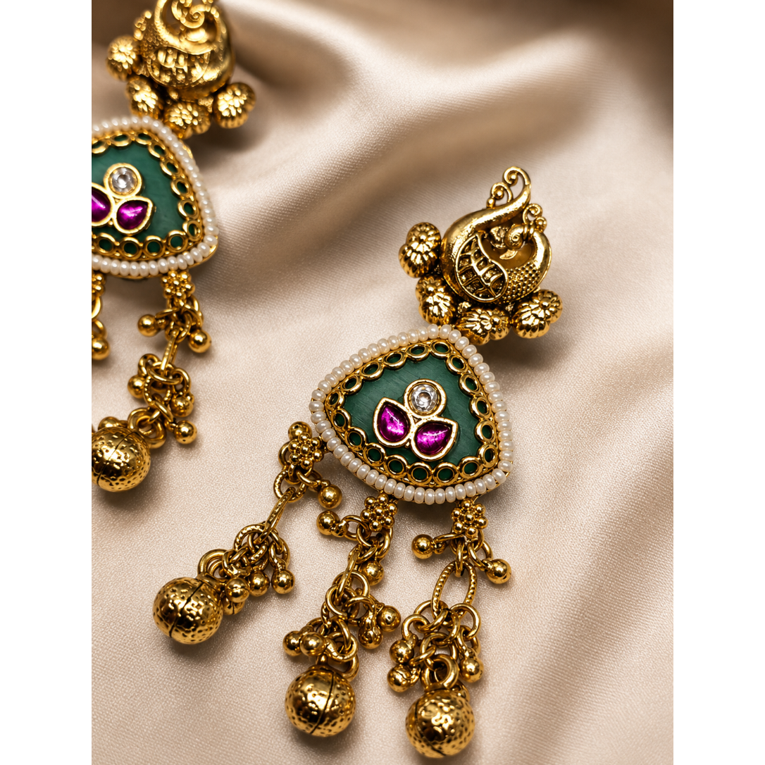 Peacock Enamel Tassel Earrings