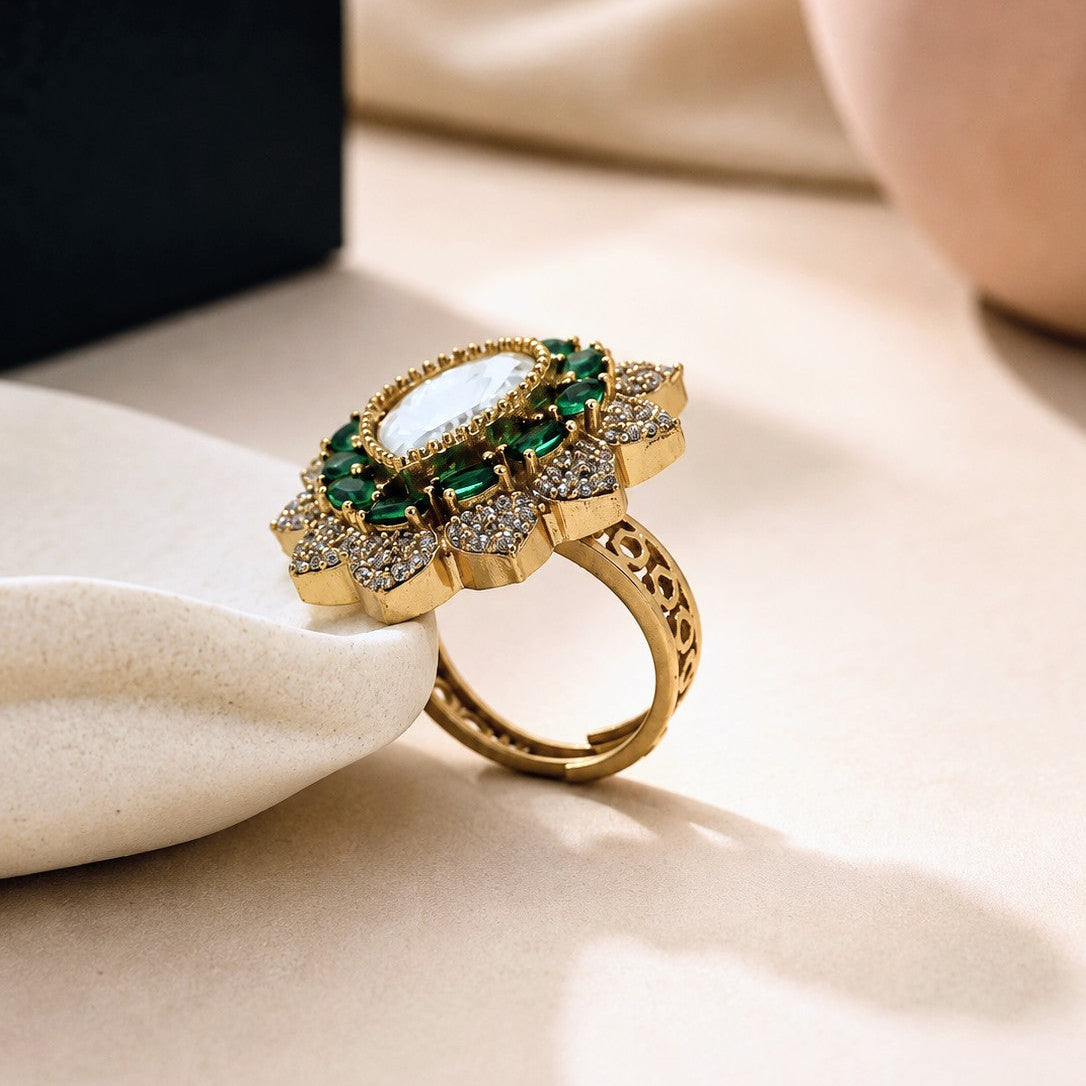 Layered Floral Cluster Ring