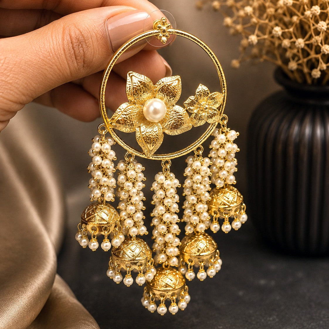 Floral Hoop Jhumka Earrings