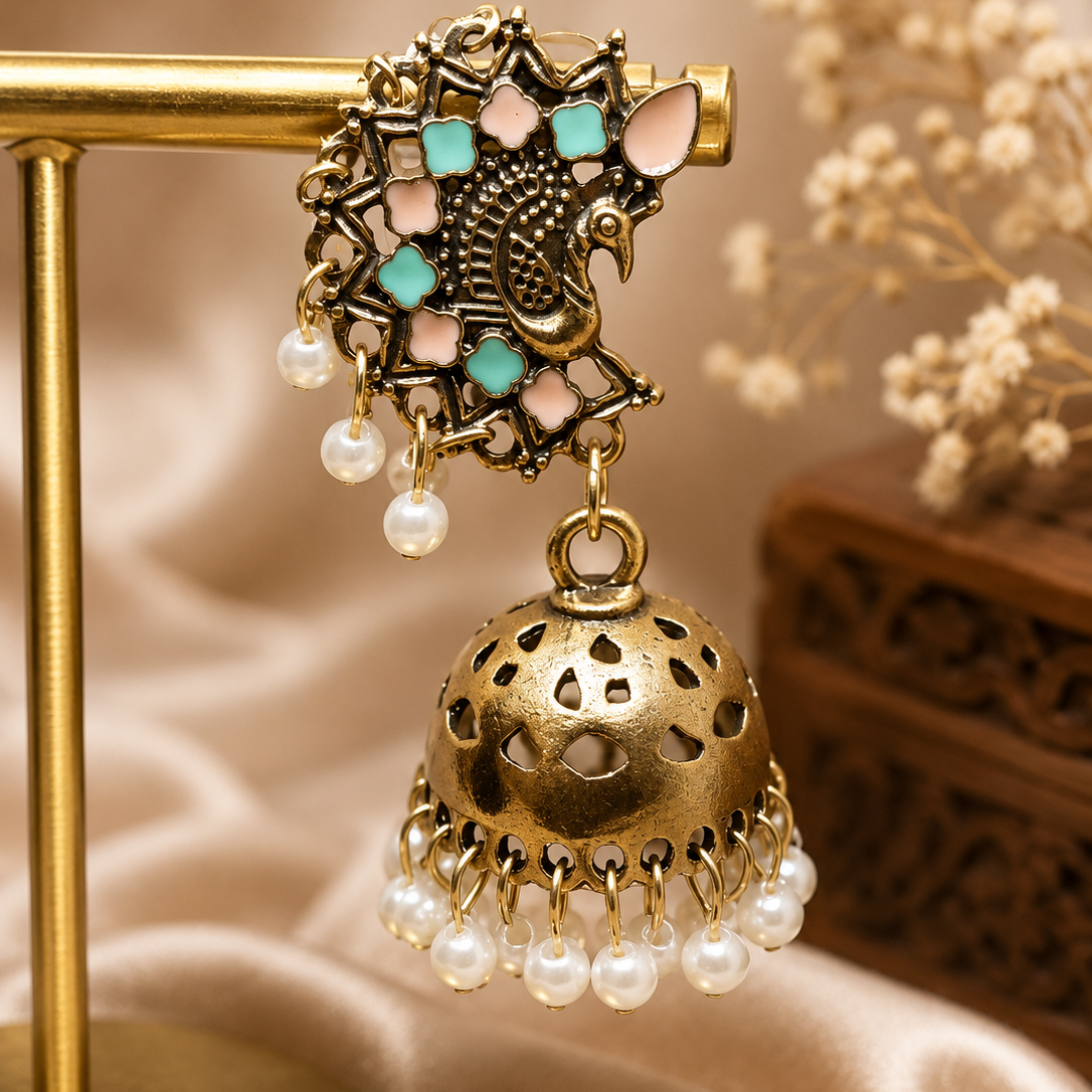 Peacock Dome Jhumka Earrings