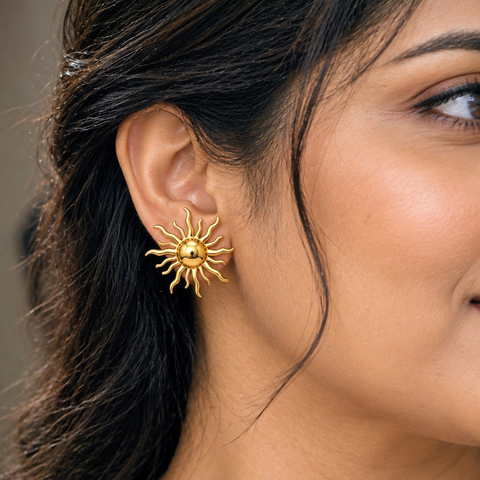 Wavy Ray Sun Stud Earrings