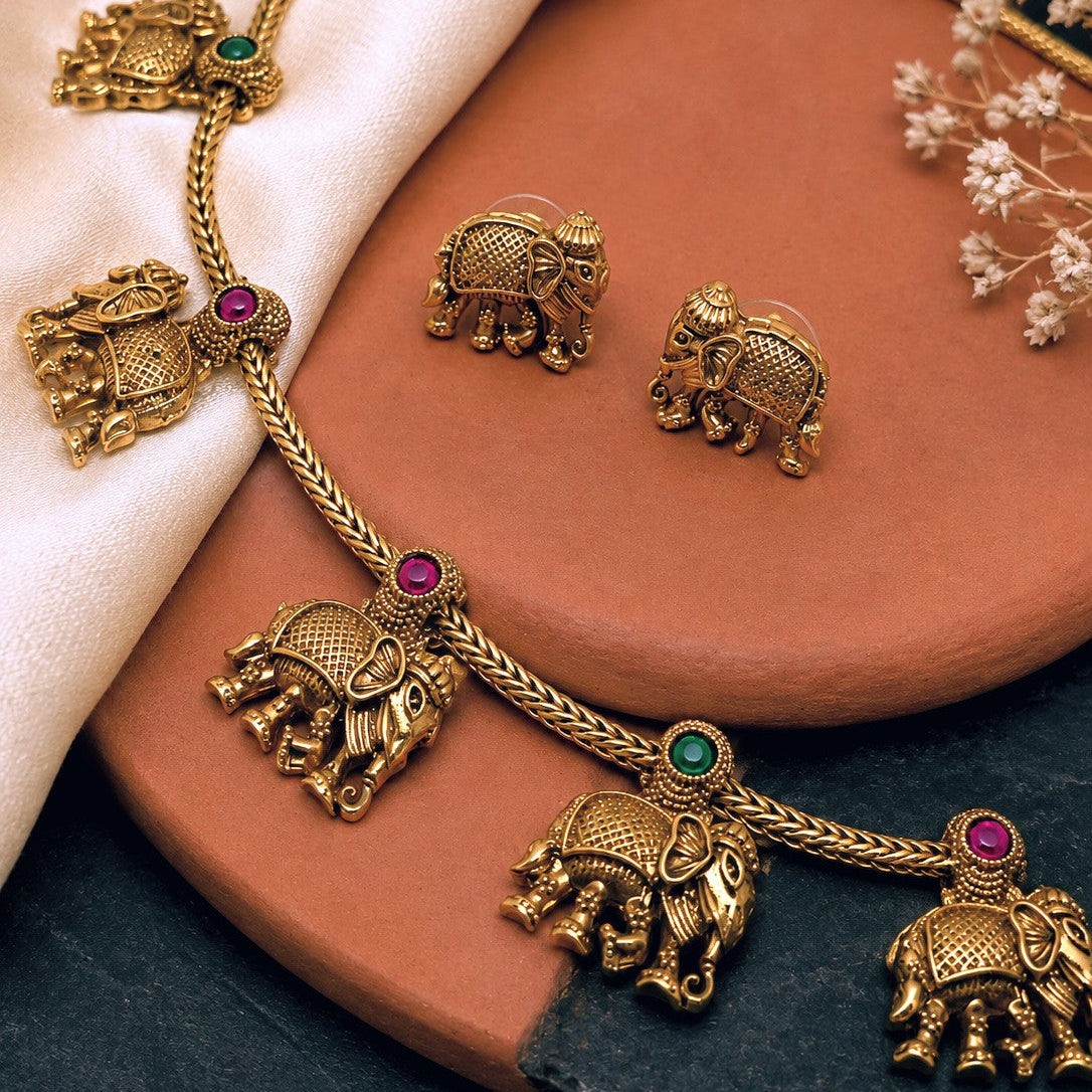 Elephant Drop Necklace Set